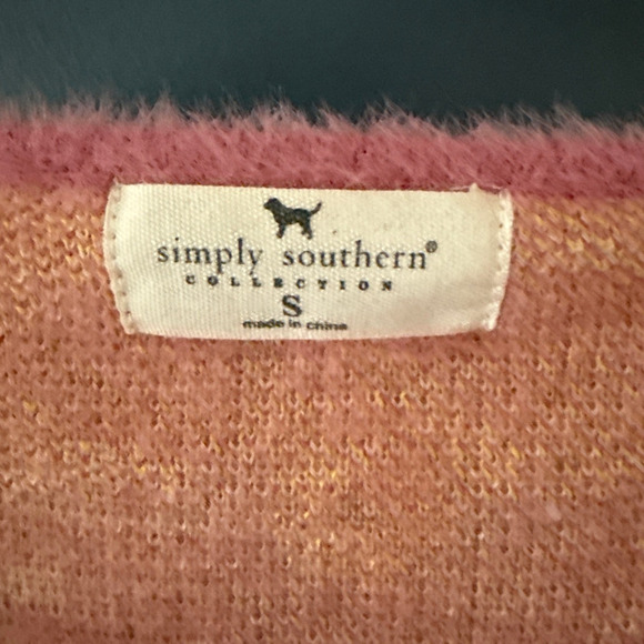 Simply Southern Fuzzy Daisy Pink Long Open Front Duster Cardigan Sweater Small - Picture 4 of 10